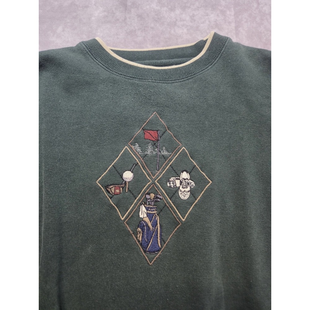 VINTAGE Golf Sweatshirt Mens Medium  Ringer Crewneck 90s Grannycore Cottagecore - Picture 2 of 9